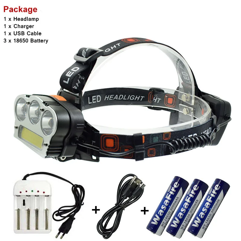 

WasaFire Super Bright Headlamp T6 Led COB Headlight Outdoor Camping White Red Light Led Head Lamp With 18650 Battery + Charger