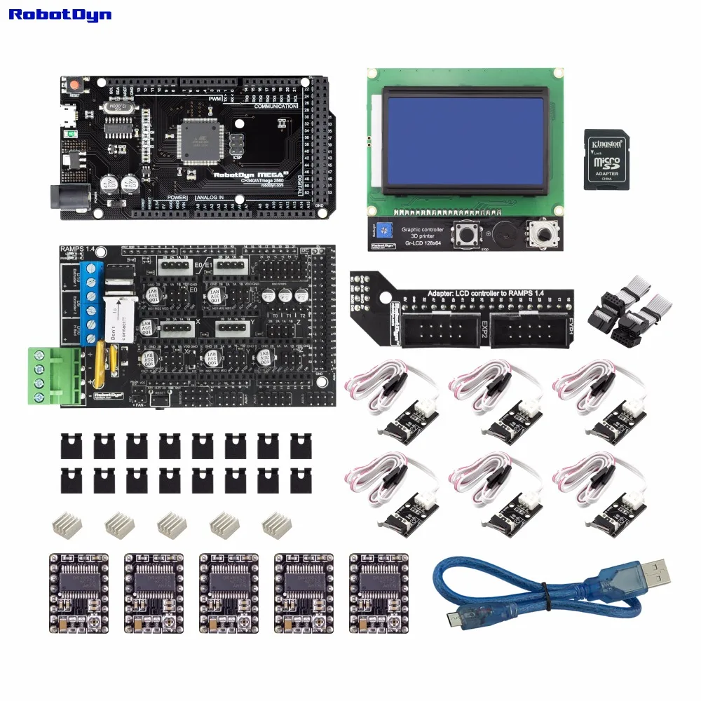 3D принтер и CNC KIT2. MEGA 2560+ RAMPS 1,4+ графический контроллер 128x64+ драйверы+ концевой упор, совместим с Arduino и RepRap