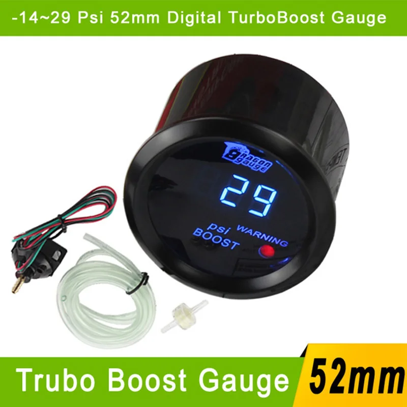 

hot Dragon Gauge Car Gauge 2" 52mm PSI Turbo Boost Gauge Car Meter Auto Blue LED Digital Display Black Rim Shell for 12V