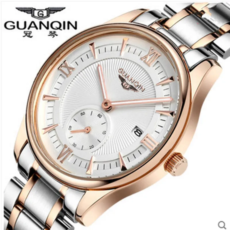 Бренд GUANQIN мужские часы с тремя контактами модные повседневные водонепроницаемые мужские дизайнерские кварцевые часы мужские золотые наручные часы Relogio Masculino - Цвет: gold white jianjin