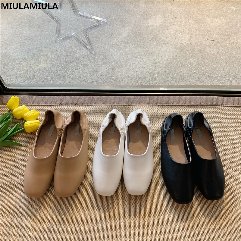 

MIULAMIULA Brand Designers 2019 Autumn New Fashion Retro Simple Soft Bottom Pleated Flats Leather Peas Shoes Slip On Loafers