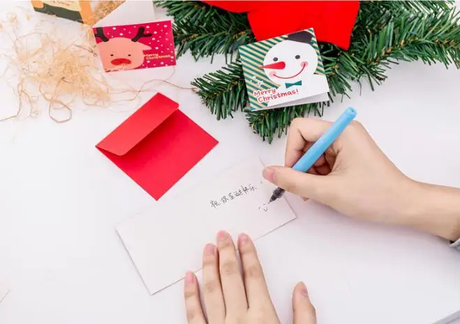 3 шт. Kawaii Рождество Eve Wish Card Творческий мини Рождественская карта милый ребенок Рождество День Поздравительные открытки с конверт-открытка