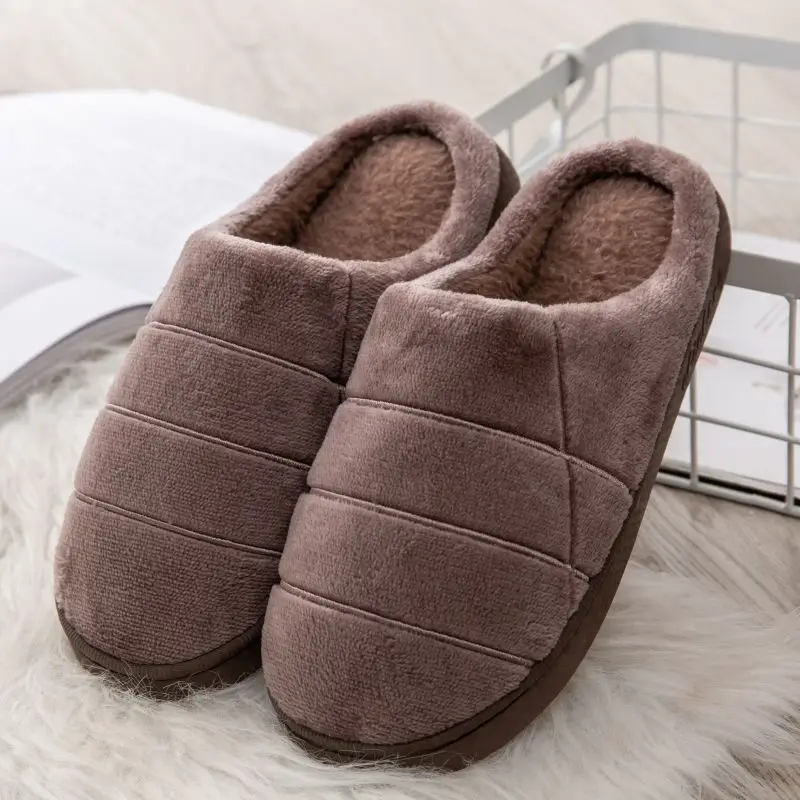 2018 New Indoor Men Non Slip Home Slippers Thick Soled Zapatillas Chaussons Warm Fur Slippers