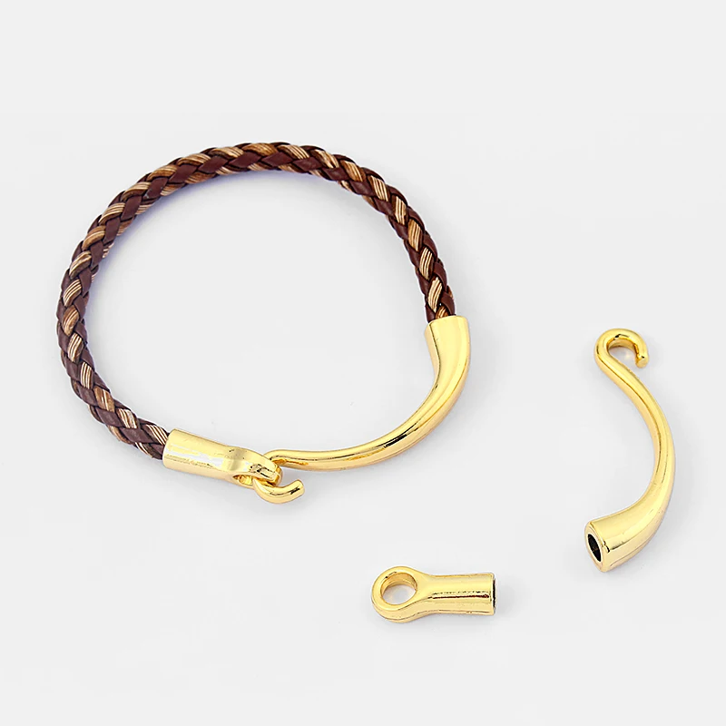 5 Sets Gold Plated Half Cuff Hook Clasp Bracelet Findings For 5mm Round