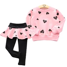 Комплекты одежды для маленьких девочек осенне-зимняя одежда комплект из 2 предметов: футболка+ штаны детская одежда костюм для девочек для детей 3, 4, 5, 6, 7 лет