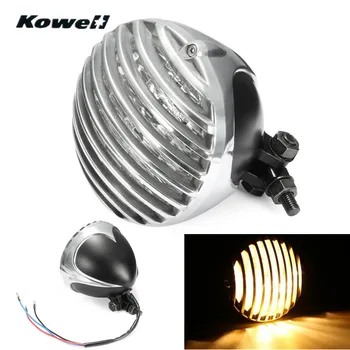 

KOWELL Universal Retro Grill Motorcycle Headlight Lamp with Cover Hoods Moto Bike Light + Protector Grill Cover Case Guard +Wire