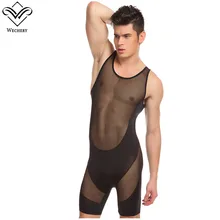 Wechery Мужское нижнее белье Shaper боди чулок мужские полосатые трико с круглым вырезом без рукавов майки клубный комбинезон