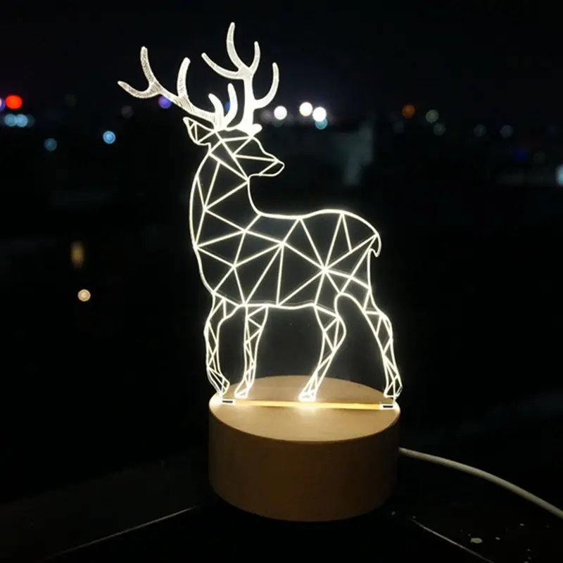 Хорстен 3D олень деревянная настольная лампа Лось Творческий Настольный светильник s ручной работы светодиодный ночной Светильник Спальня Рождественская игрушка подарок USB разъем