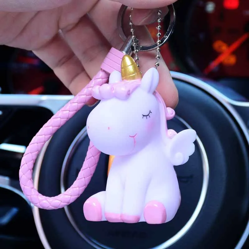 

Fancy And Fantasy Unicorn Keychain Cartoon Soft PVC Bell Phone Key Chain Girl Bag Decoration Cute Animal Horse Key Ring