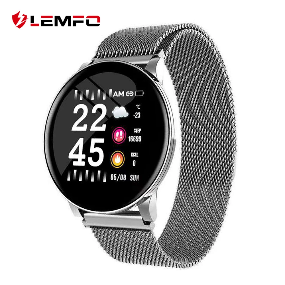 

LEMFO Thin Smart Watch Men Milanese Strap Replaceable Heart Rate Blood Pressure Oxygen IP67 Waterproof Weather Sport Watch