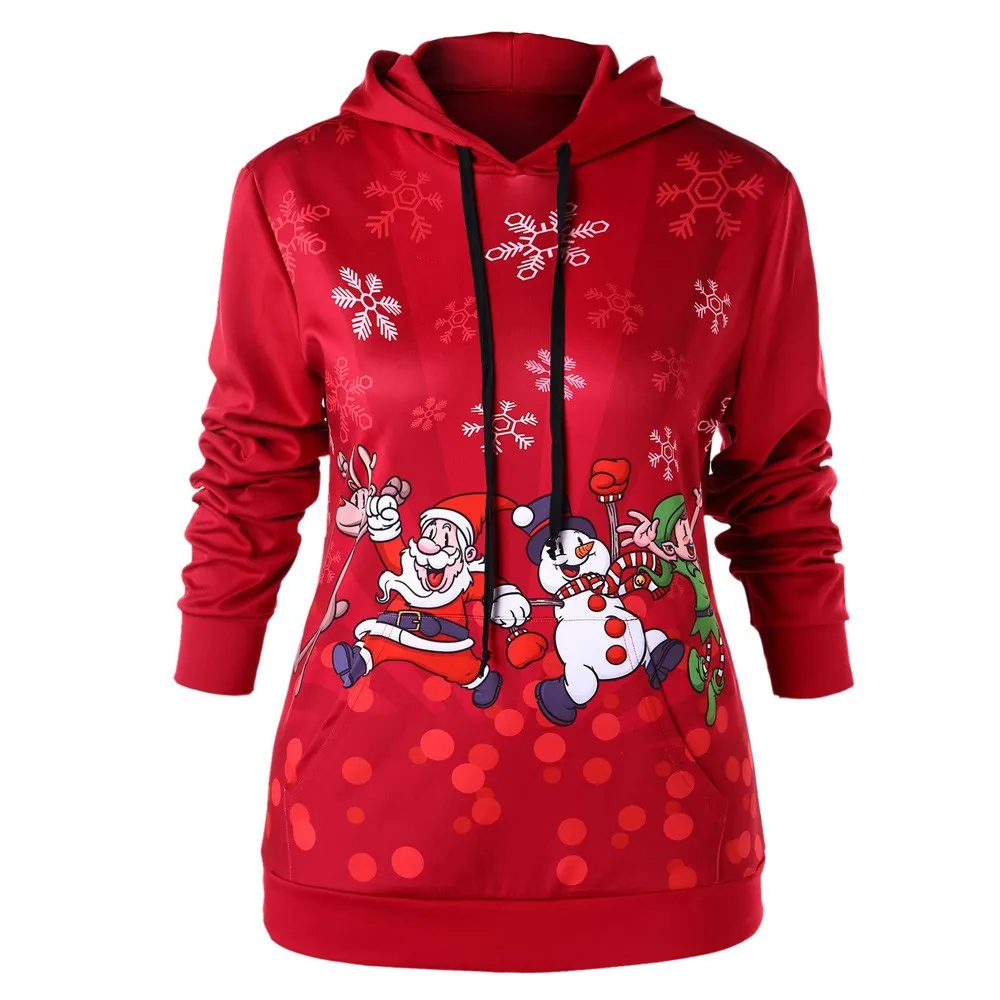 

2018 Tops Women Merry Christmas Santa Claus Snowflake Print Hoodies Sweatshirt Blouse Casual Outwear Pullover Street Wear coat
