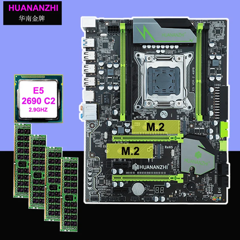 Новый Материнская плата с двойной M.2 SSD слот HUANANZHI X79 Pro Материнская плата с Процессор Xeon E5 2690 C2 2,9 ГГц оперативная память 16G (4*4G) ECC REG