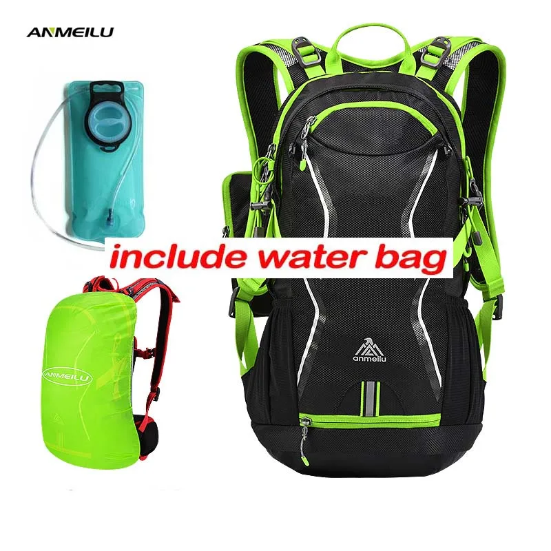 ANMEILU сумка для воды для мужчин и женщин, рюкзак для рыбалки, велоспорта, кемпинга, 2л, водный Пузырь, для спорта на открытом воздухе, для пешего туризма, гидратационный рюкзак, дождевик - Цвет: Green and Water Bag