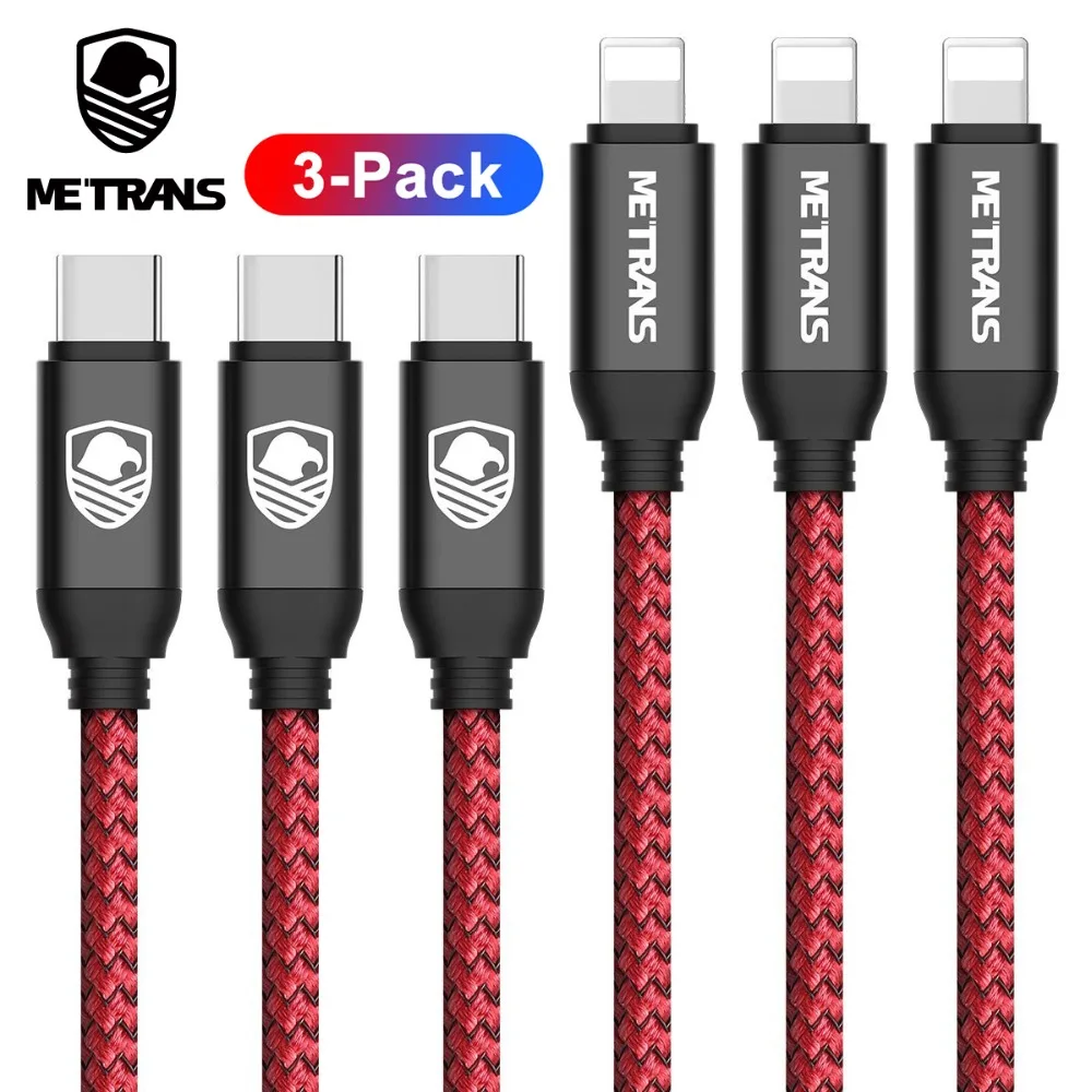 

Metrans Type C Cable For iPhone Xs Max 7 Plus Cable 1m 3 Pack USB C iPhone Charger Cable Braided 2.4 A Cable For iPhone