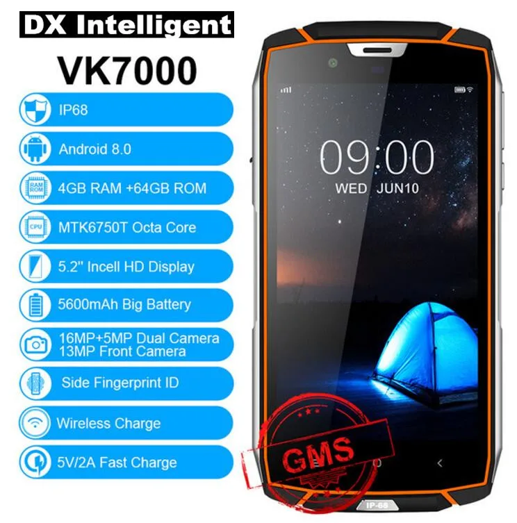 Корабль из RU VKworld VK7000 4G LTE IP68 Водонепроницаемый 5 2 &quotMTK6750T Восьмиядерный Face ID 4 GB + 64