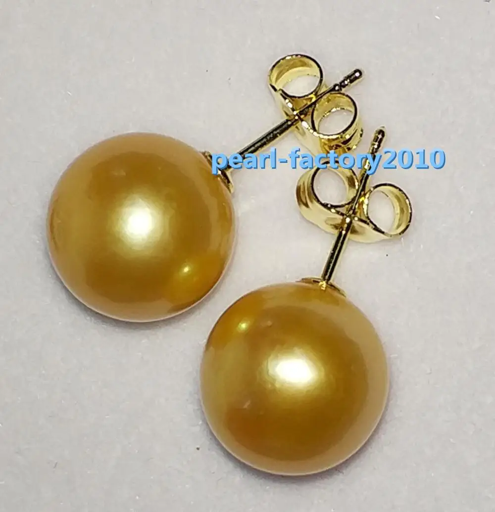 AAA 10 11mm natural Australian south sea golden pearl earrings 14in