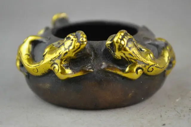 

Collectible Decoration Copper & Gold Plated Carving Vivid Lizard Usable Inkwell