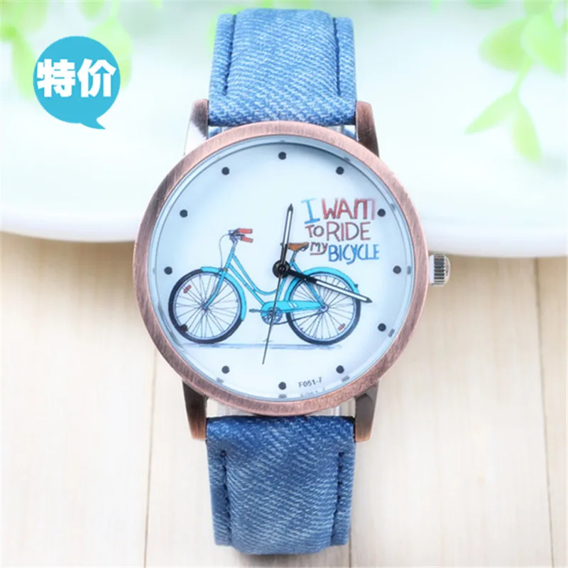 Модные брендовые кварцевые часы с рисунком велосипеда, женские повседневные винтажные кожаные Наручные часы для девочек, подарки - Цвет: blue