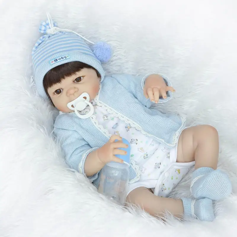 

55cm Full Silicone Reborn Baby Boy Doll Toy Like Real 22inch Vinyl Newborn Babies Doll With Magnet Mouth Girls Bonecas
