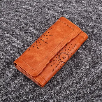 

Fashion Hollow Out Noble Wallets Women Lady Leather Solid Color Clutch Wallet Long Card Holder Purse Handbag Sac #600