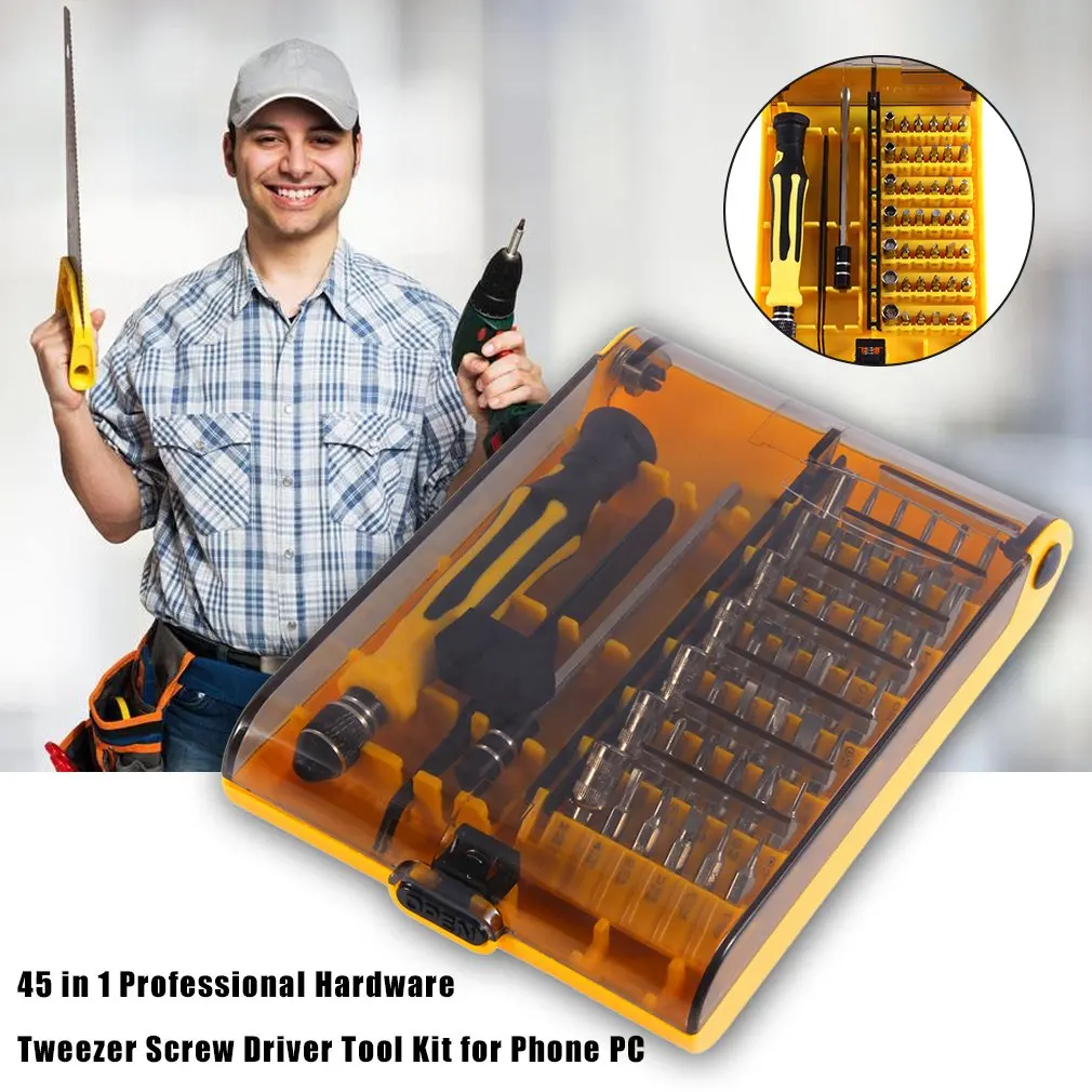

45 in 1 Useful Professional Hardware Tweezer Screw Driver Tool Kit for Phone PC Electrical Household Tool Set