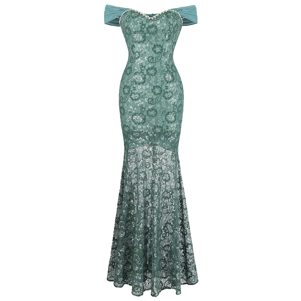 Женское вечернее кружевное платье Angel-Fashions, светло-зеленое длинное вечернее кружевное прозрачное платье с воротником-лодочкой с цветочным узором, модель 436