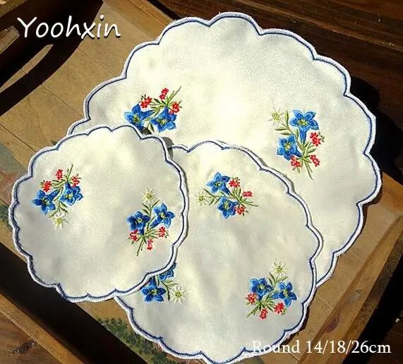 

Luxury satin table place mat cloth lace embroidery pad cup mug drink coaster glass placemat coffee tea doily dining kitchen