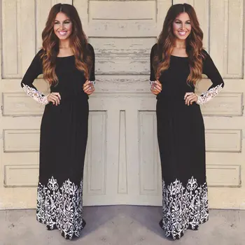 

Fashion Women Lady Summer Lace Long Sleeve Party Dresses Clothing Casual Brief Maxi Long Dress Fashion