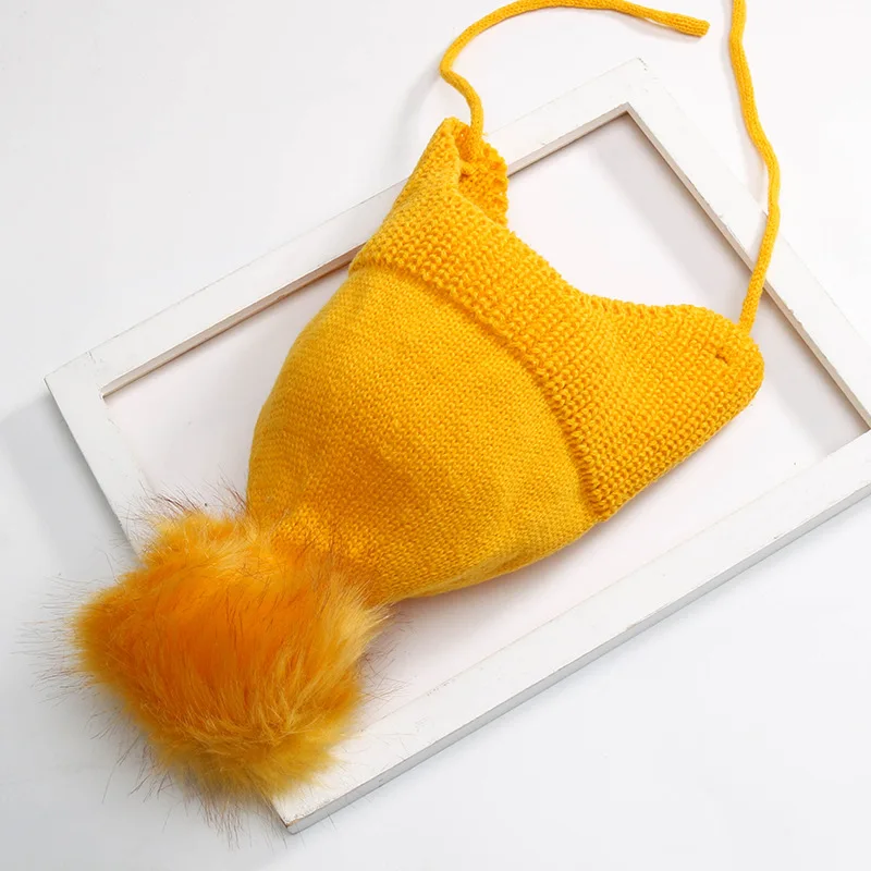 yellow Детская зимняя шапка, меховые шапки с помпонами, шапка для ребенка, мальчиков и девочек, вязаная шапка из хлопка, защитные шапки с ушками, теплая детская шапочка - Цвет: yellow