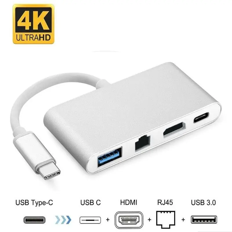 

Type C 3.1 to HDMI 4K Gigabit Ethernet RJ45 1000M With PD USB3.0 HUB Converter Splitter for Macbook HDTV Chromebook Pixel