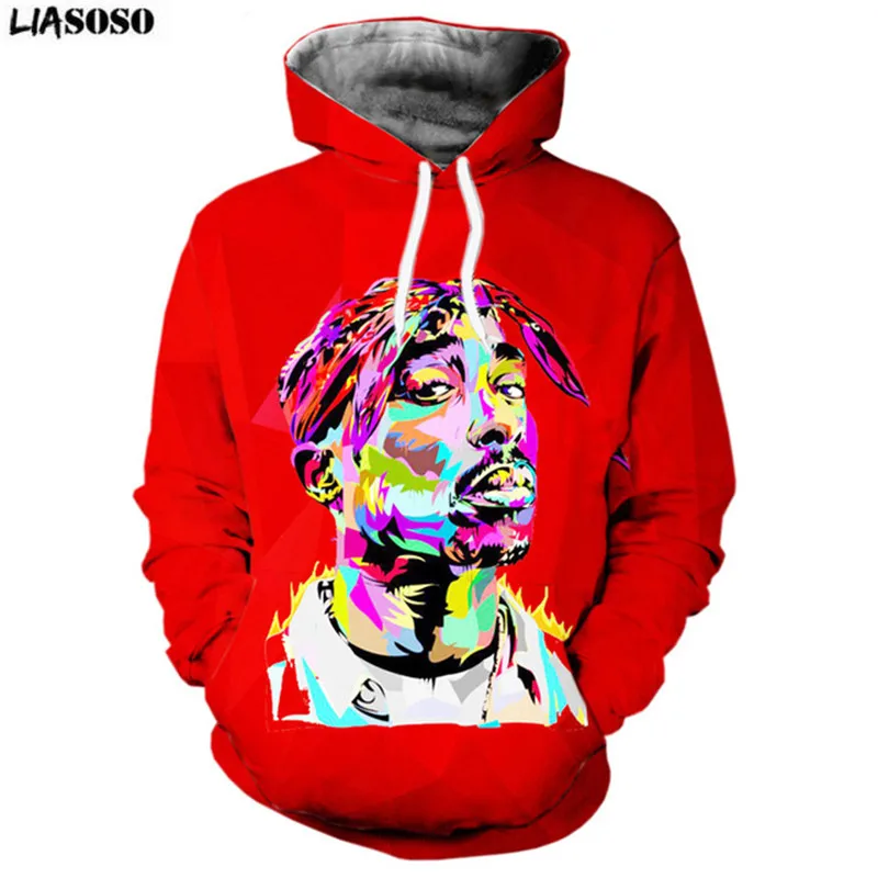 

LIASOSO Brand clothing Fashion Hoodie Sweatshirt Mens Womens Pullovers Hip-hop singer 2pac Tupac Print 3D hoody Sweatshirts
