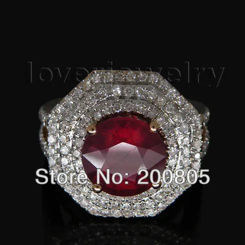 Винтаж Круглый 9x9 мм 14kt розовое золото природных алмазов красное кольцо с рубином 2T018