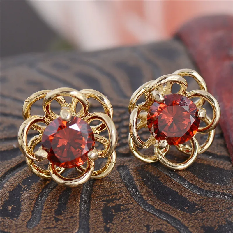 

H:HYDE Fashion Korean Flower Shining Zircon Earrings Female Stud Earrings For Women Gold Color aretes de mujer High Quality