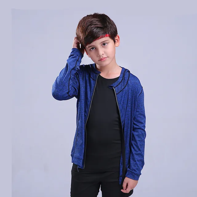 2018 Boys Fitness Jacket For Long Sleeve Coats Hoodied Autumn Spring kids Jackets Quick Dry Zipper Workout Tops Gyms Clothing