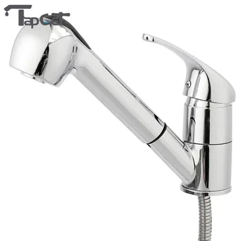 

TAPCET Brass Pull Out Kitchen Faucets Chrome Plated Hot and Cold Water Mixer Tap Single Handle Spray Bathroom Sink Basin Faucets