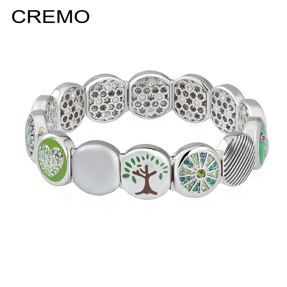 

Cremo Modular Links Elastic Bracelets For Women Changeable Green Enamel Tree of Life Couple Bracelet Indian Jewelry Pulseras