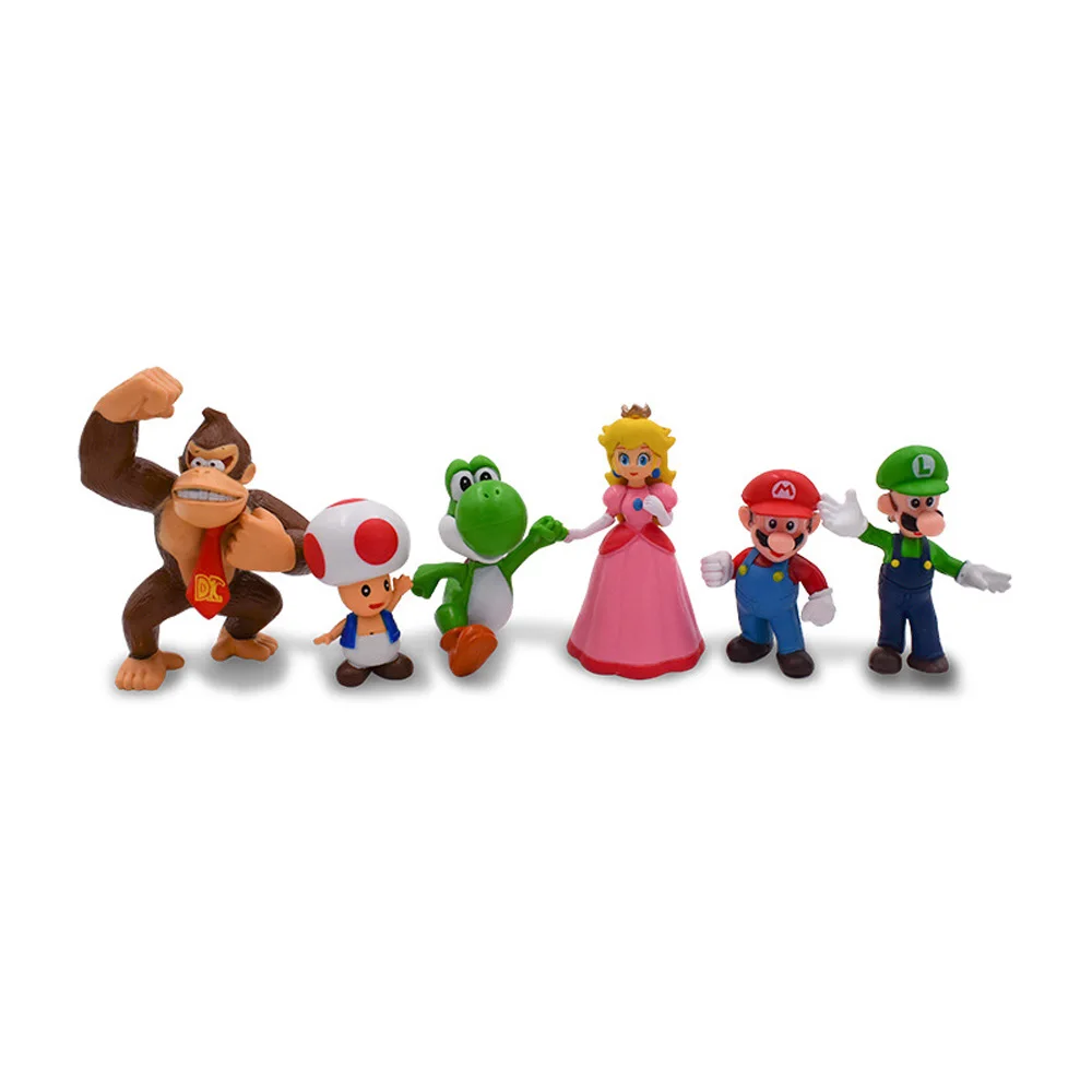 2018 6pcs/lot Super Mario Bros waluigi green dragon figures set with box super mario series 3 bros action figurines party Toy