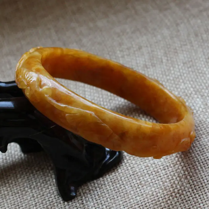 

57mm Chinese Hand-carved Emerald Brown stoneite stone Gems Bracelet Bangle A5632