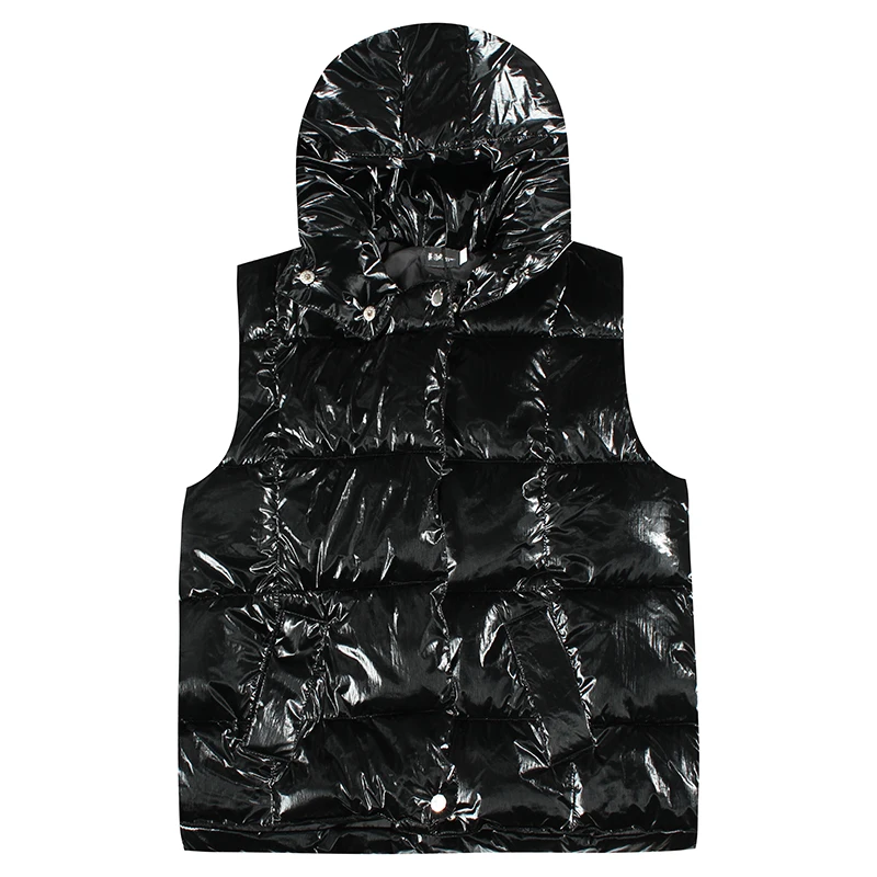 

Women Cotton Vest Jacket Female Shiny Girl Waistcoat Womens Vest Coat Winter New Streetwear 2019 Fashion Outerwear BLACK SILVER