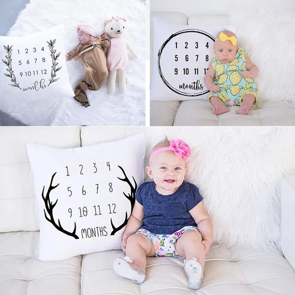 

Baby Pillow Cases Onthly Growth Number Photography Props Pillow Cover Newborns Background