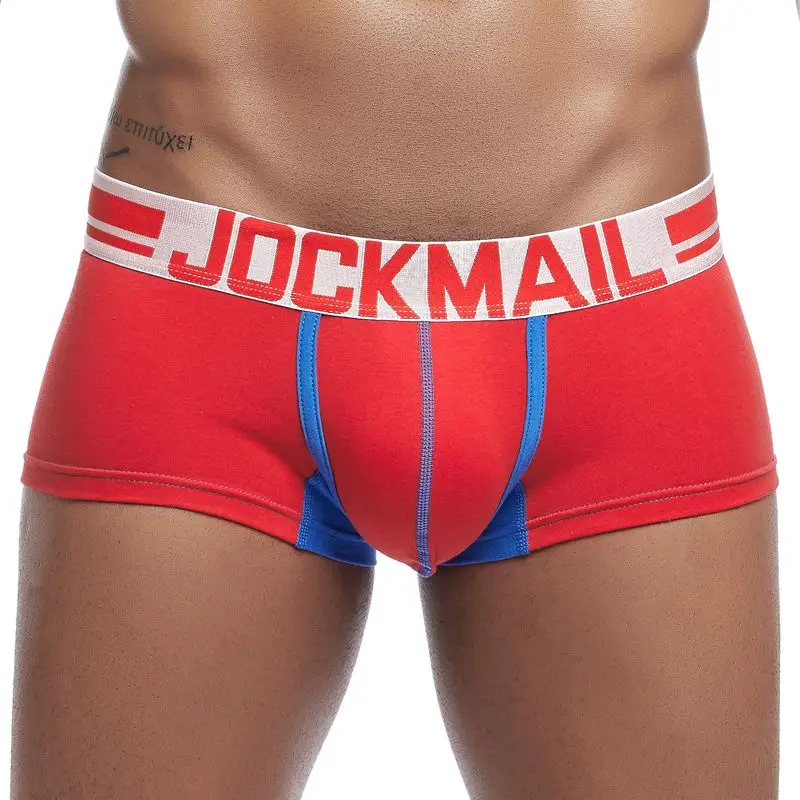 JOCKMAIL, новинка, сексуальное мужское нижнее белье, боксеры, cueca, мужские хлопковые трусы, боксеры, шорты, мужские, пэчворк, мягкие трусы, шорты, мужские трусы - Цвет: Красный