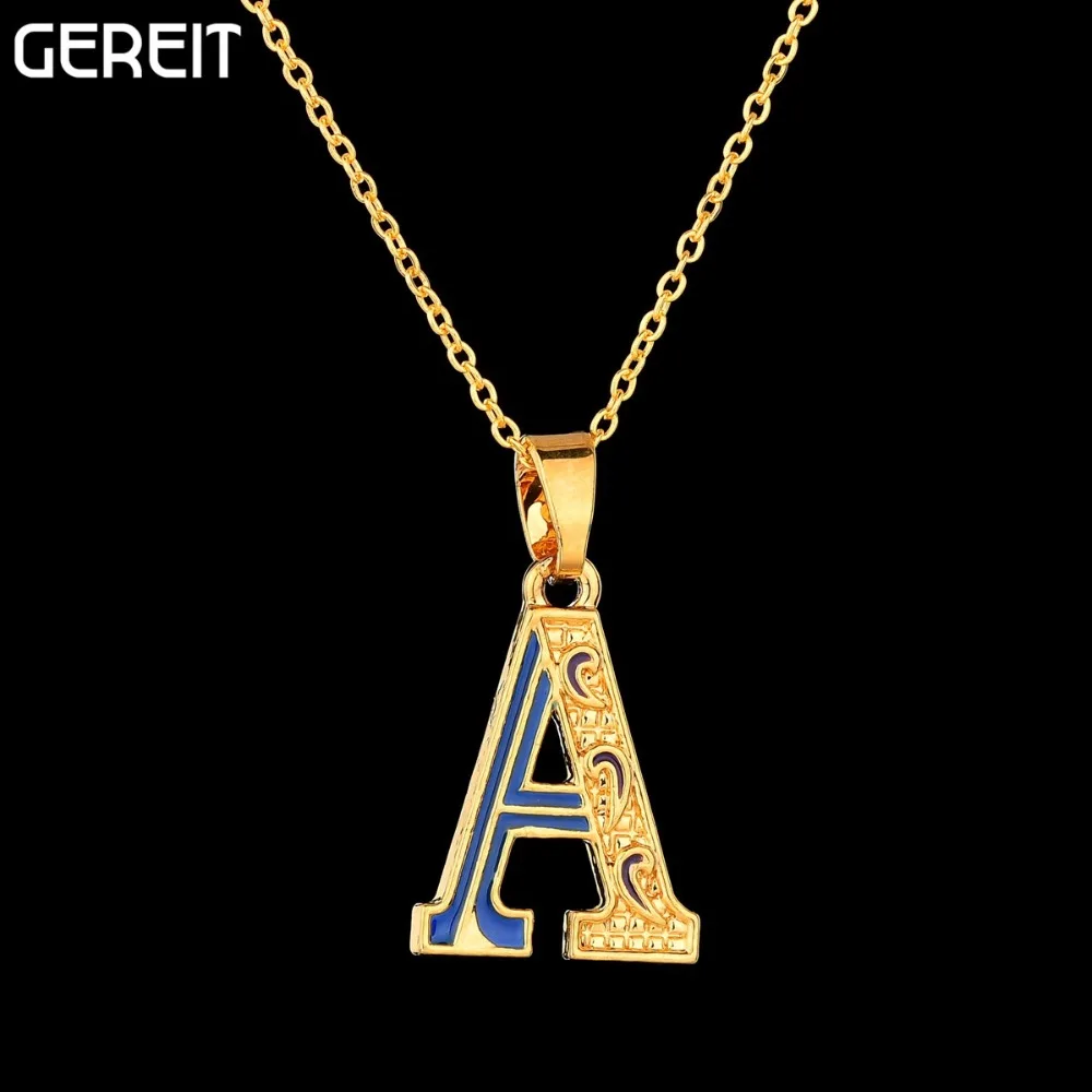 

18KGP Gold Alphabet Letter Pendant Necklace For Women Men Name Jewelry Personalized Custom Enamel Long Statement Necklaces Kolye