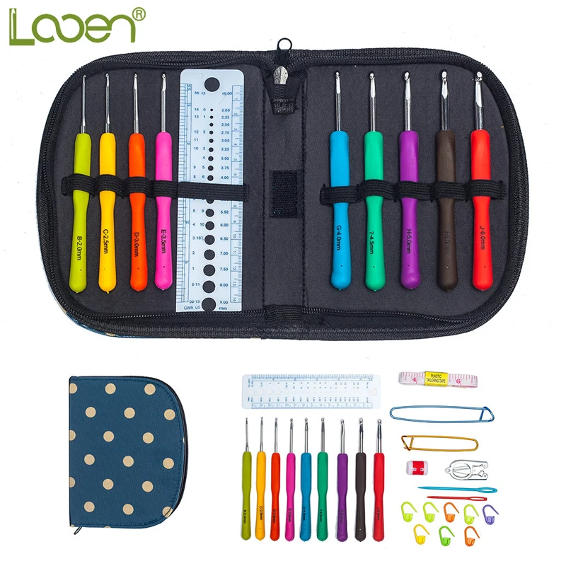

24pcs Looen Durable Crochet Hooks Needle Stitches Knitting Craft Blue Case Crochet Set Yarn Hook Stitch Weave Accessories