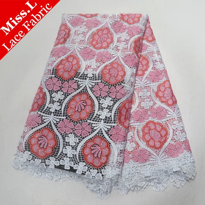 

Pink Lace Fabric Nigerian Guipure Lace Fabric With Stones 5 Yards/Piece African Water Soluble Lace For Lovely Beaded Dress 2019