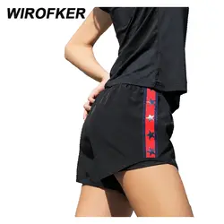 WIROFKER 2 в 1 шорты женские лоскутные высокие элистичные, средней, посадки Шорты повседневные беговые дышащие быстросохнущие шорты для бега