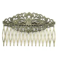 Doreen Box Горячие-заколки для волос в форме расчески Цветок Античная Бронза Полые 8,1x5,5 см, 10 шт(B23892