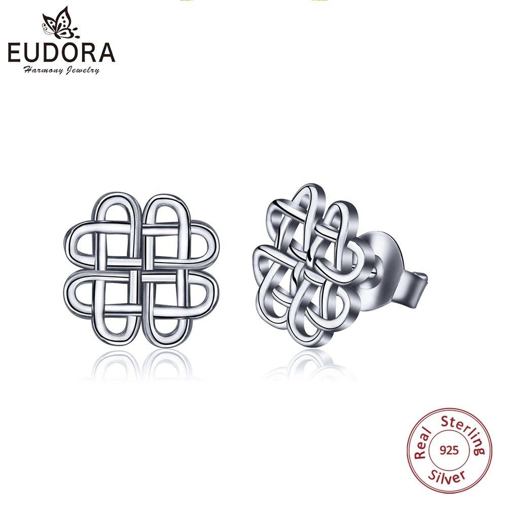 

EUDORA Unique 100% Real 925 Sterling Silver Pated With Gold Earring Stud Heart Knot Earring Women Fine Jewelry Charming Gift E09