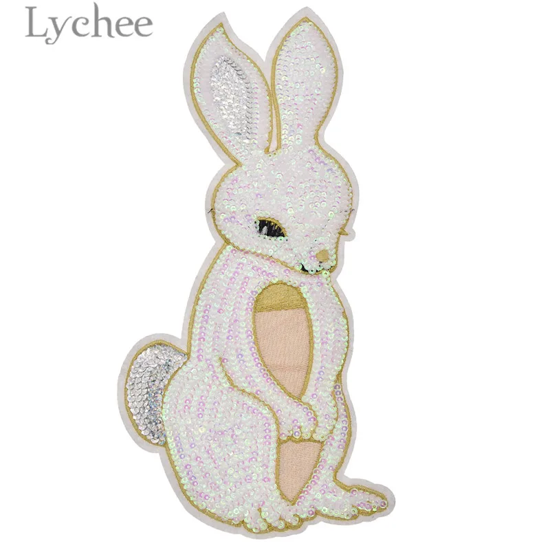 Lychee 2pcs Sequins Rabbit Patch Embroidery Iron On Patches For Clothes