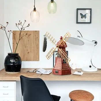 

Windmill Model Crafts Bonsai Retro Decoration Moss Garden Miniature Statue Landscape Fairy Home Resin Vintage Figurines LY437