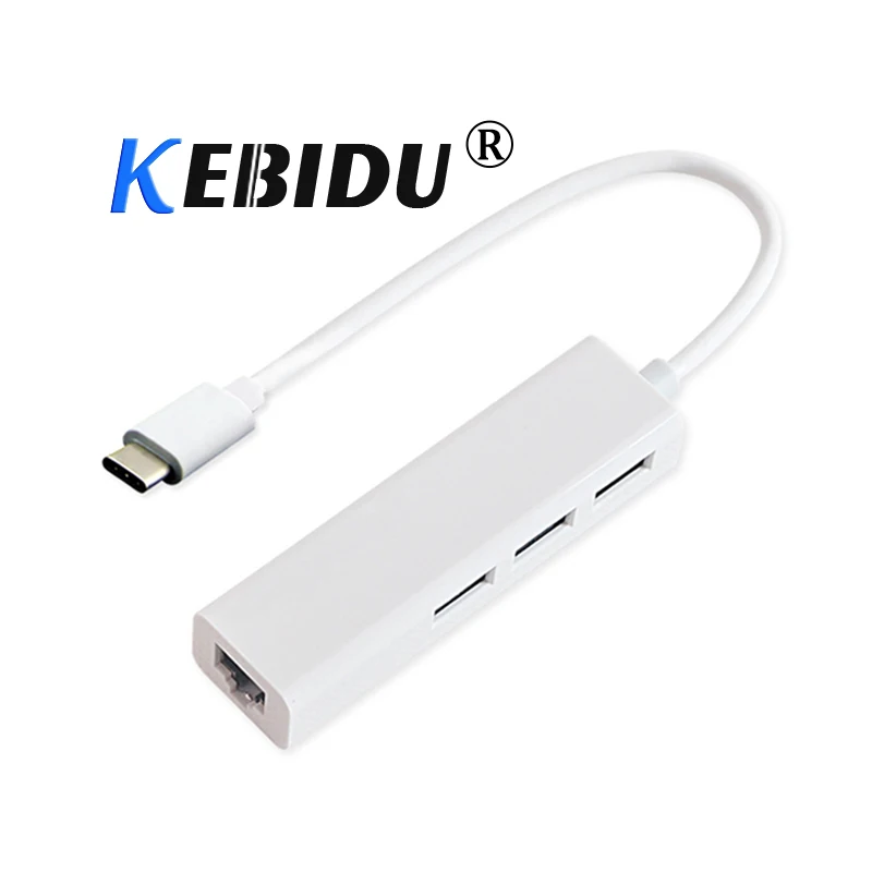 Kebidu 3 порта USB 3,0 концентратор type C для Ethernet LAN RJ45 сетевой адаптер для Macbook ThinkPad samsung Ноутбук USB-C type-c